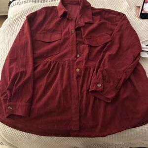 Red Corduroy Button-Up Shirt